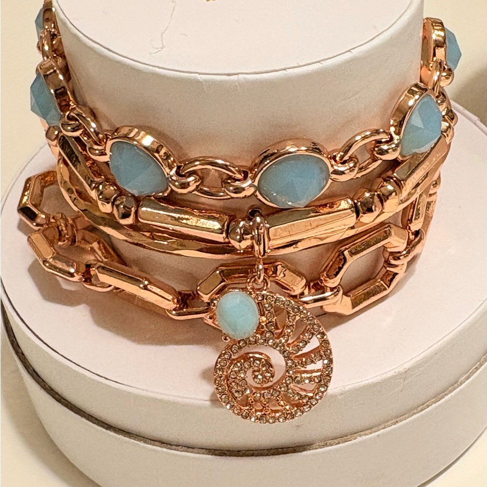 Rose Gold Bracelet Set with Light Blue Stones and Charm - Picture 11 of 11